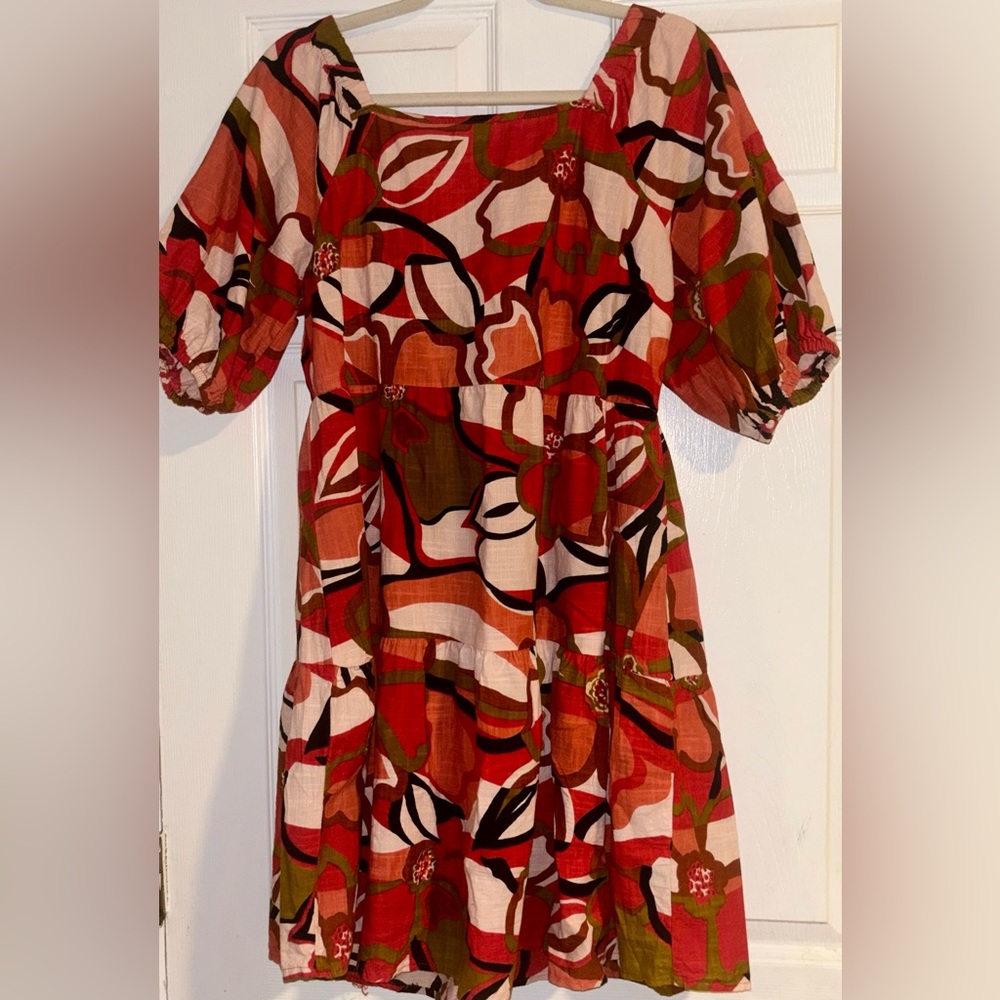 Mlle Gabrielle Red and Green Floral Mini Dress